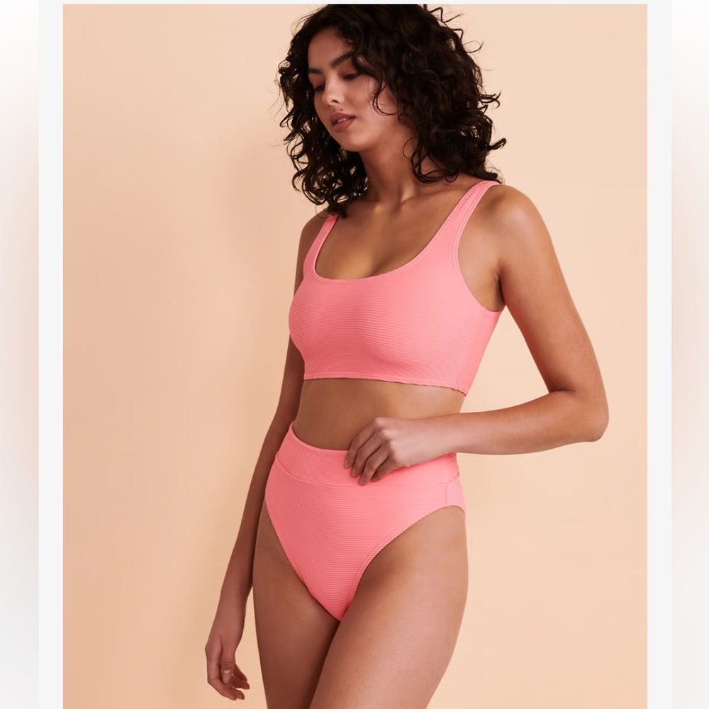Billabong Sorbet Coral Pink High Waist Ribbed Bikini Bottom M